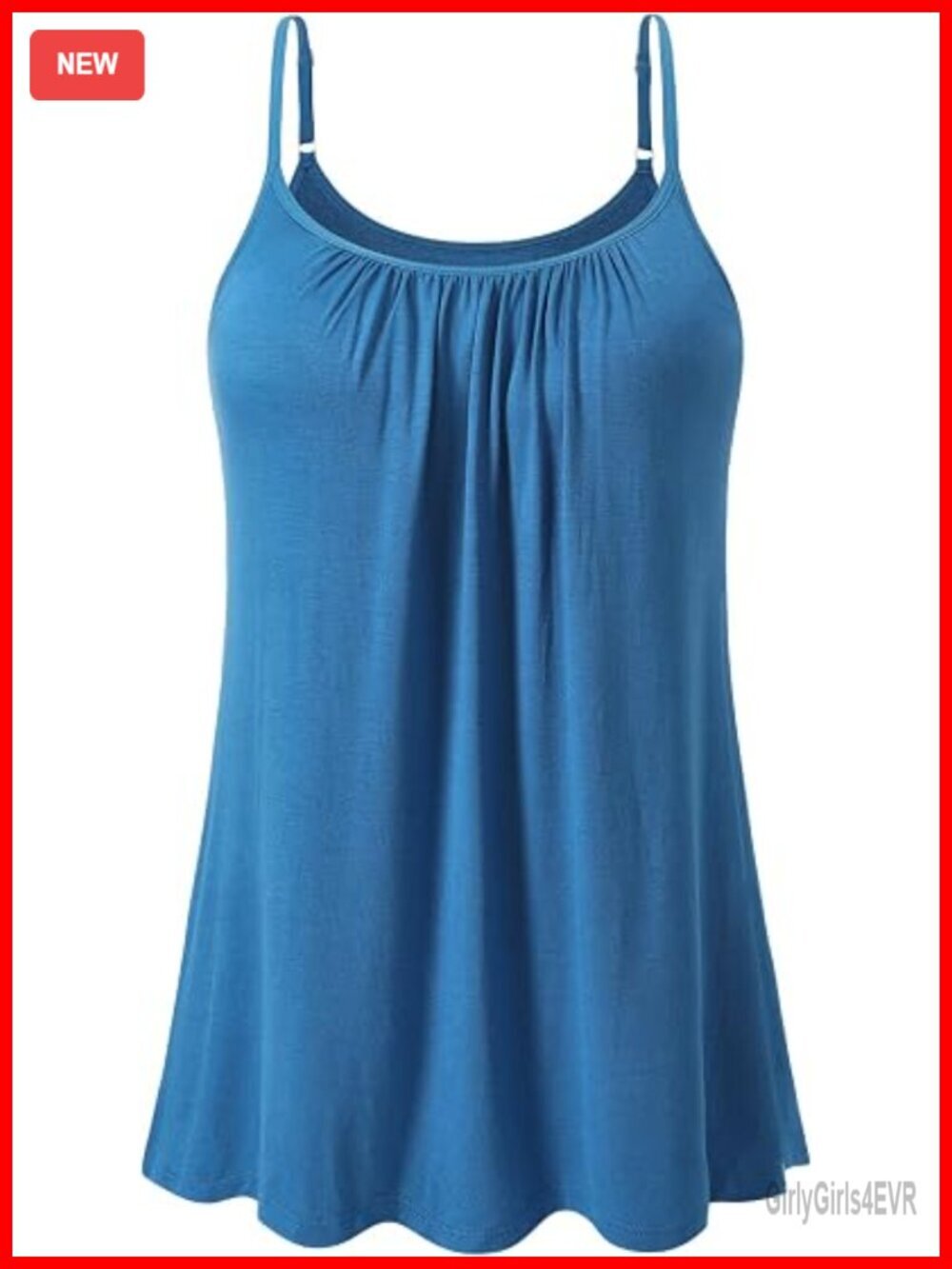 Modal Spandex Camisole Built-In Bra Adjustable Straps Pleated Loose Fit Tank Top